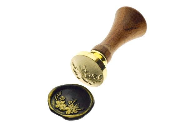 Apple Blossom Wax Seal Stamp - Backtozero B20 - black, blossom, botanic, Botanical, gold metallic powder, leaf, leaves, metallic powder, Nature, newarrivals, Signature, signaturehandle, spring