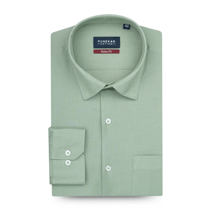 Aqua Green Color Solid Cotton Linen Shirt For Men - Punekar Cotton