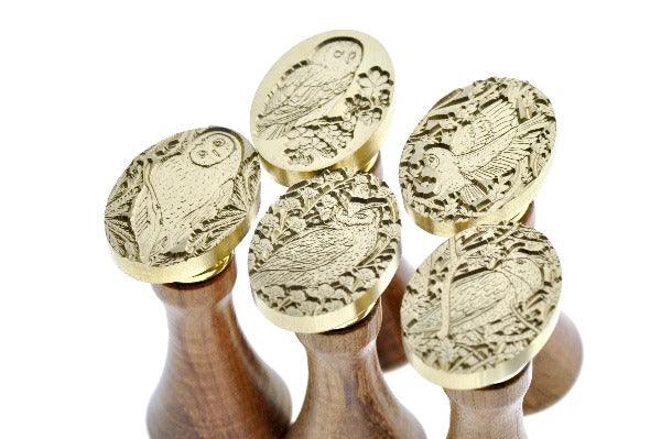 Barn Owl & Oak Tree Wax Seal Stamp - Backtozero B20 - Bird, black, botanic, Botanical, flowers, gold, gold dust, gold powder, Leaf, Leafs, Leaves, newarrivals, oak, oval, owl, Signature, signaturehandle, spring