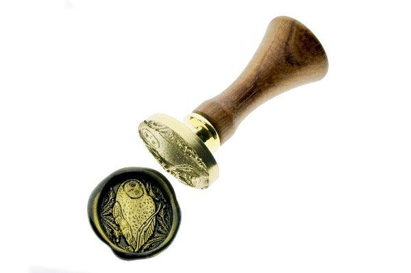 Barn Owl & Pine Tree Wax Seal Stamp - Backtozero B20 - Bird, black, botanic, Botanical, flowers, gold, gold dust, gold powder, Leaf, Leafs, Leaves, newarrivals, oak, oval, owl, pine, Signature, signaturehandle, spring