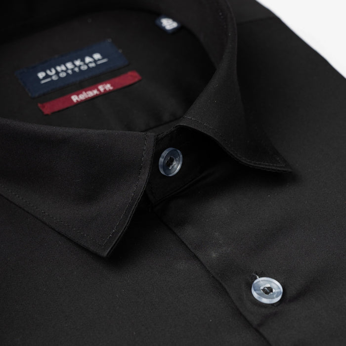Black Color Cotton Satin Shirt For Men - Punekar Cotton