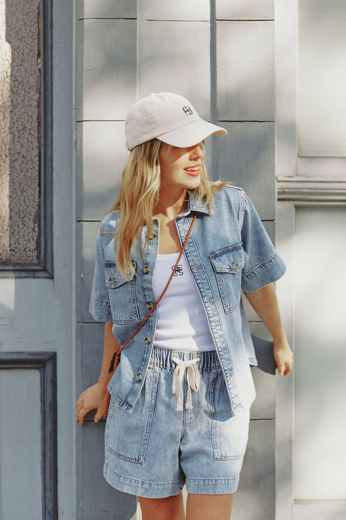 Ceres Monogram Cap - Ecru/Navy stitch