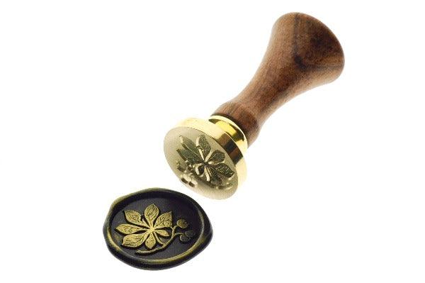 Chestnut Leaf & Fruit Wax Seal Stamp - Backtozero B20 - black, botanic, chestnut, Fruit, gold metallic powder, leaf, leaves, metallic powder, Nature, newarrivals, Signature, signaturehandle, spring