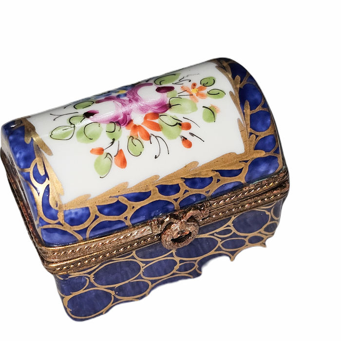 Dark Blue Floral Limoges Box Porcelain Limoges traditional French Trinket Box