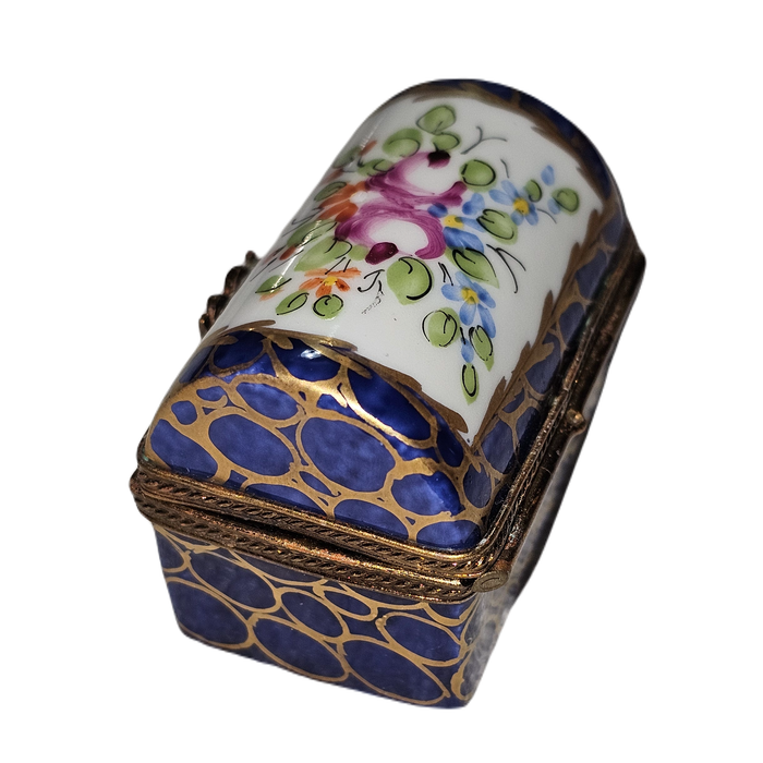Dark Blue Floral Limoges Box Porcelain Limoges traditional French Trinket Box