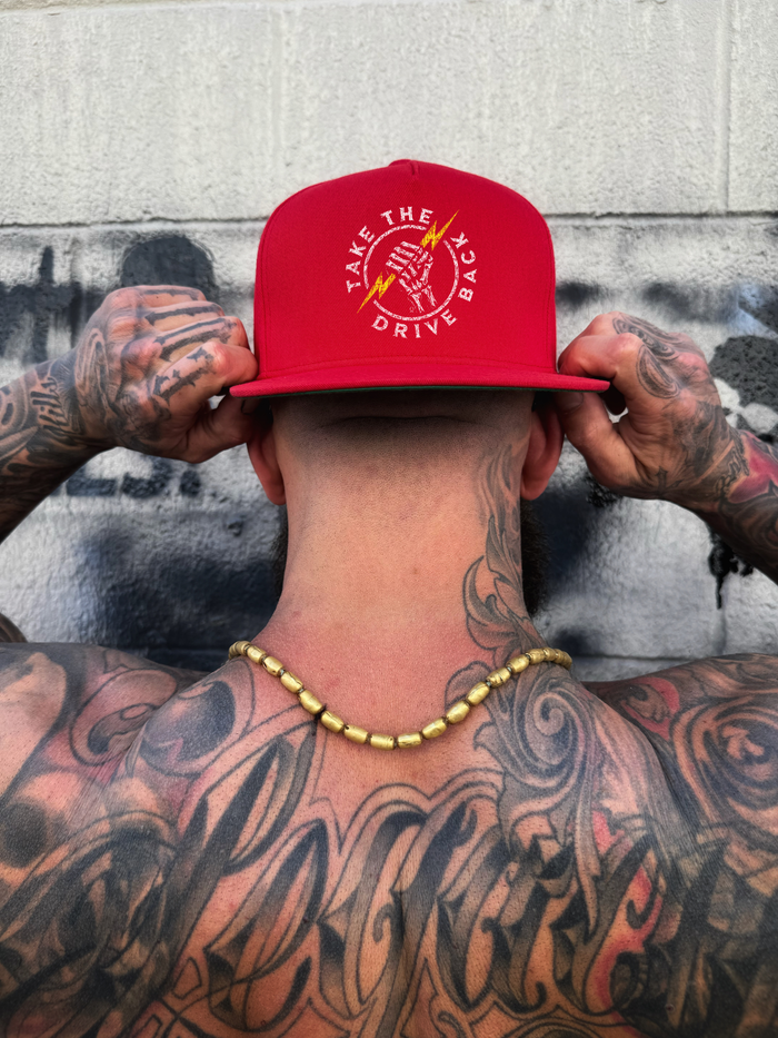 DRIVE BACK RED FLAT BILL HAT