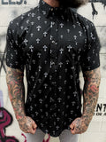 ESSENTIAL CHROME CROSS PEARL SNAP BUTTON UP