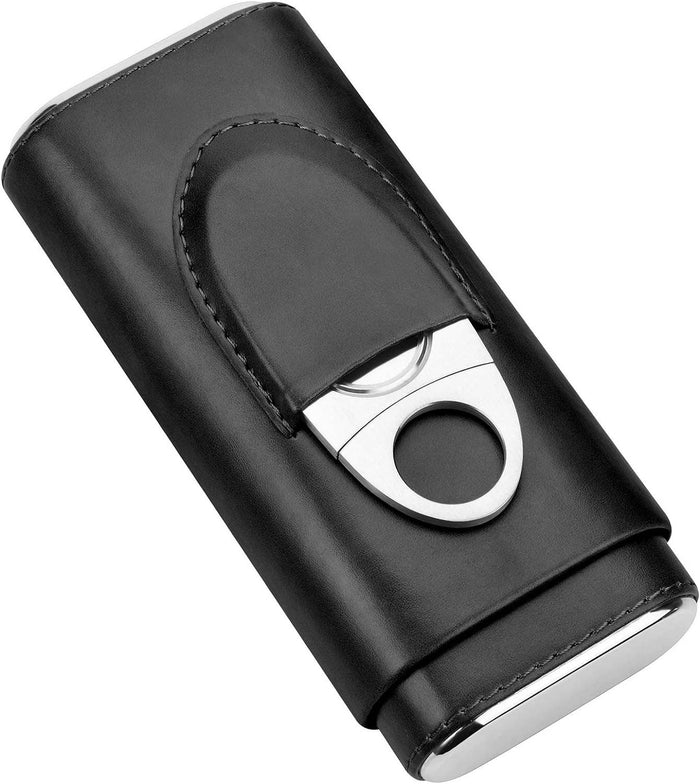 Genuine Leather Cigar Case: Black