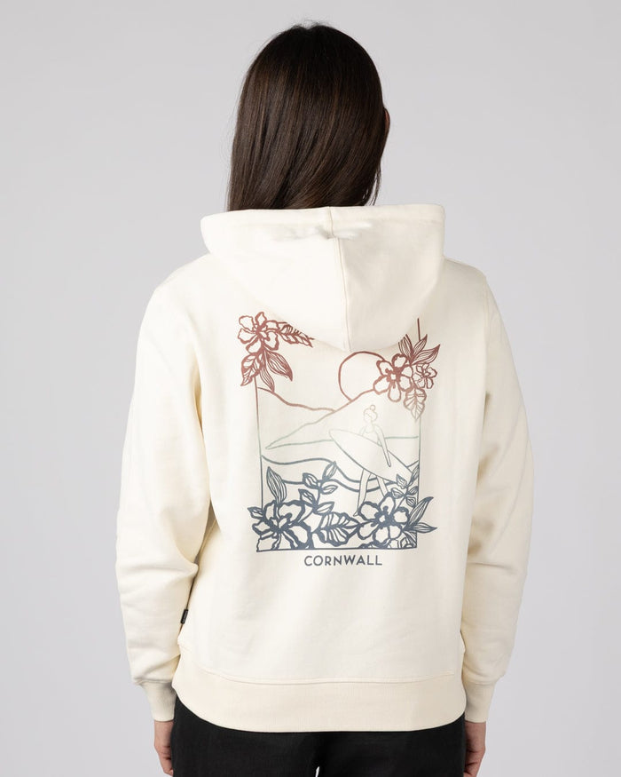 Happy Place Cornwall Womens Pop Hoodie in Cream