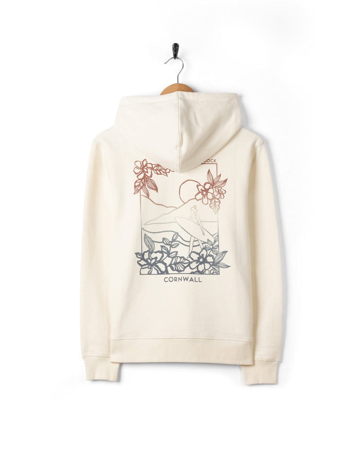 Happy Place Cornwall Womens Pop Hoodie in Cream