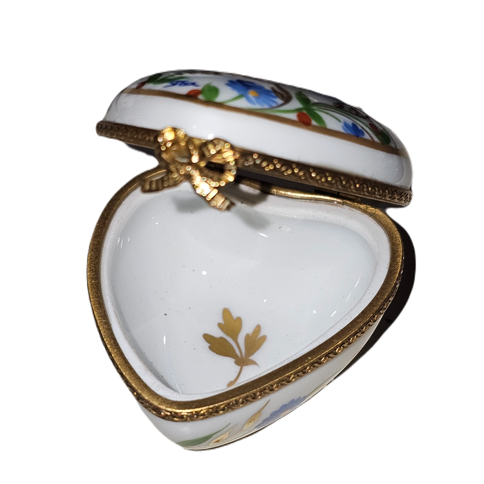 Heart Shaped Blue Floral Treasure Porcelain Limoges heart French Trinket Box