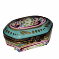 Turquoise Pink Hexagonal Delight Porcelain Limoges traditional French Trinket Box