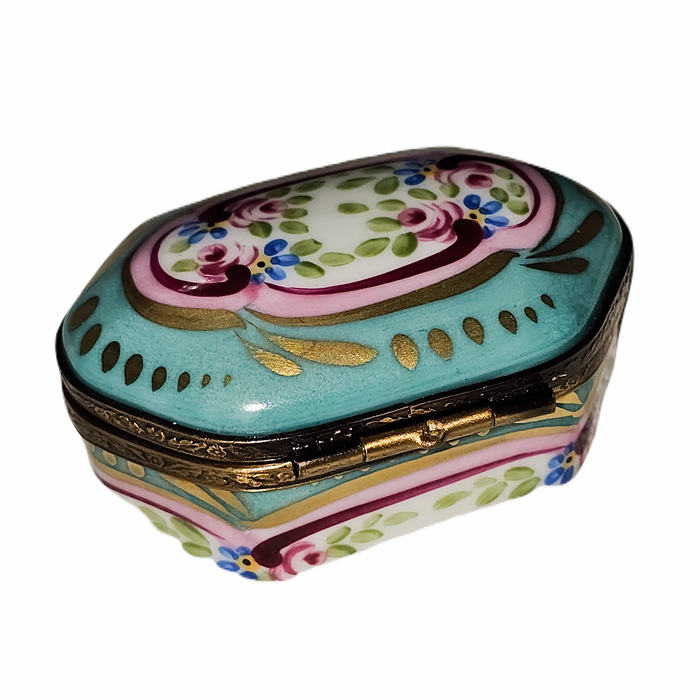Turquoise Pink Hexagonal Delight Porcelain Limoges traditional French Trinket Box