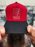 IMMORTAL ASSHOLE RED BLACK CURVED TRUCKER HAT