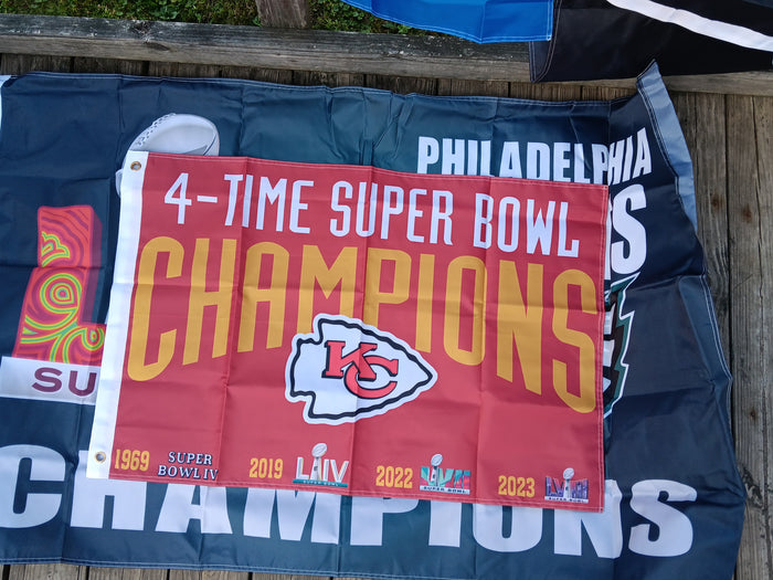 Kansas City Chiefs 2x3 Double Sided NFL Flag 4 Time Super Bowl Champions