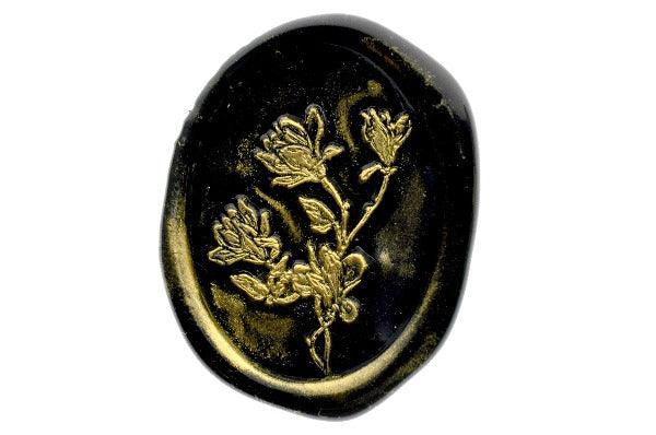 Magnolia Wax Seal Stamp - Backtozero B20 - black, botanic, Botanical, floral, Flower, flowers, gold, gold dust, gold powder, Leaf, Leafs, Leaves, Magnolia, Nature, newarrivals, oval, Signature, signaturehandle, spring