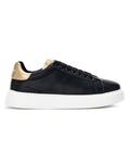 Martin Valen Iconic men's black-and-gold sneakers, side view showing thick white platform sole