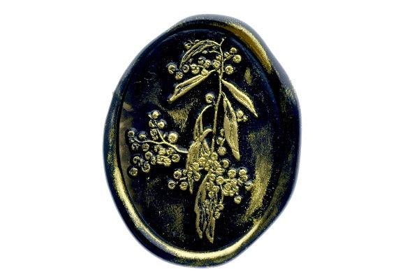Mimosa Wax Seal Stamp - Backtozero B20 - black, botanic, Botanical, floral, Flower, flowers, gold, gold dust, gold powder, Leaf, Leafs, Leaves, mimosa, Nature, newarrivals, oval, Signature, signaturehandle, spring