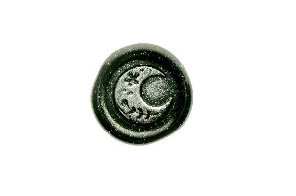 Mini Moon Wax Seal Stamp Designed by Petra - Backtozero B20 - 1.2cm, Black, collaboration, floral, mini, moon, petra, silver dust, silver powder, tiny