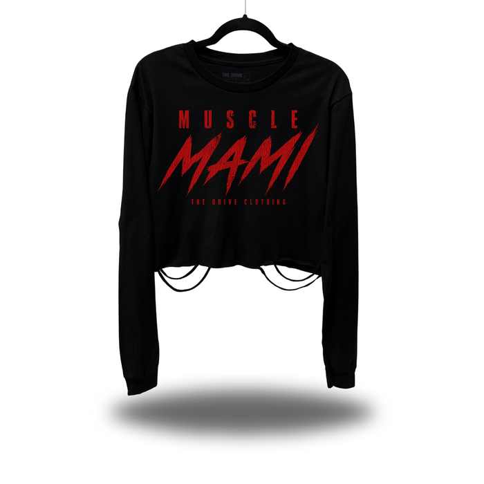 MUSCLE MAMI ROAD RASH CROP LONG SLEEVE TEE