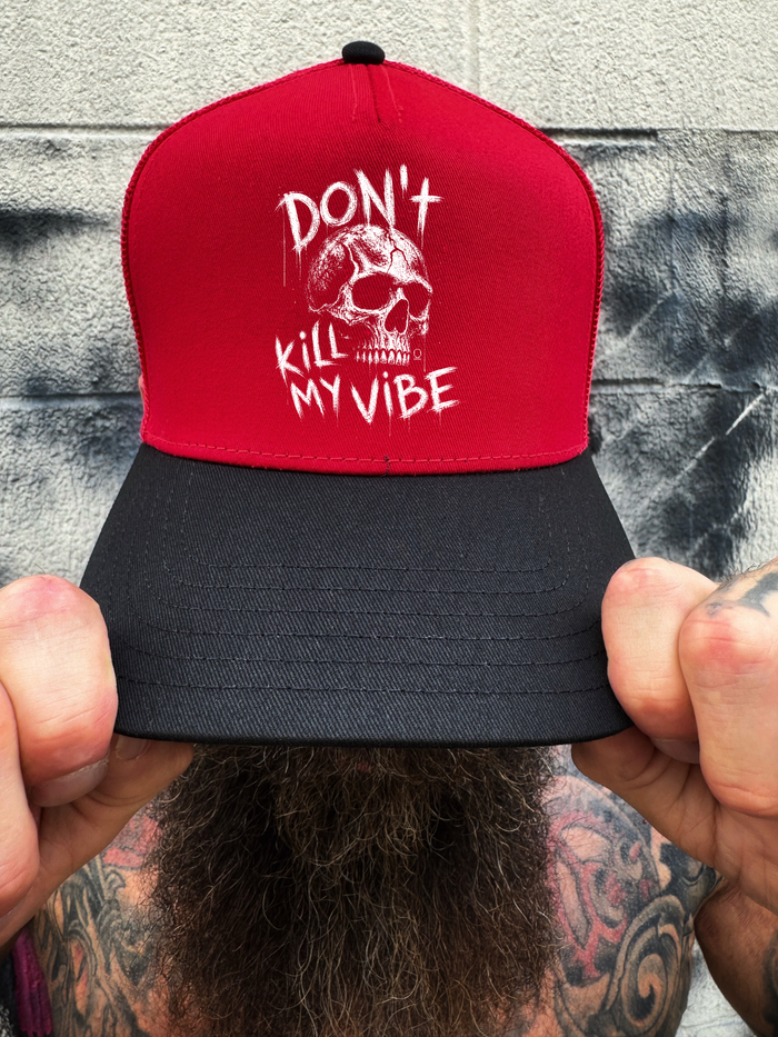 MY VIBE RED BLACK CURVED TRUCKER HAT