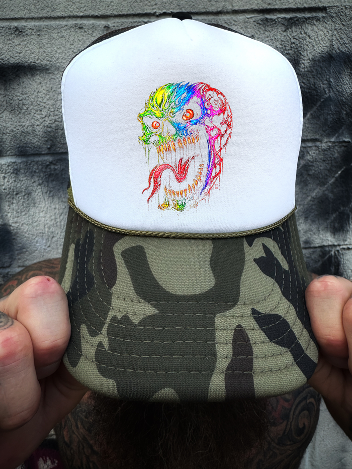 NEON NIGHTMARE FOAM CURVED BILL CAMO HAT