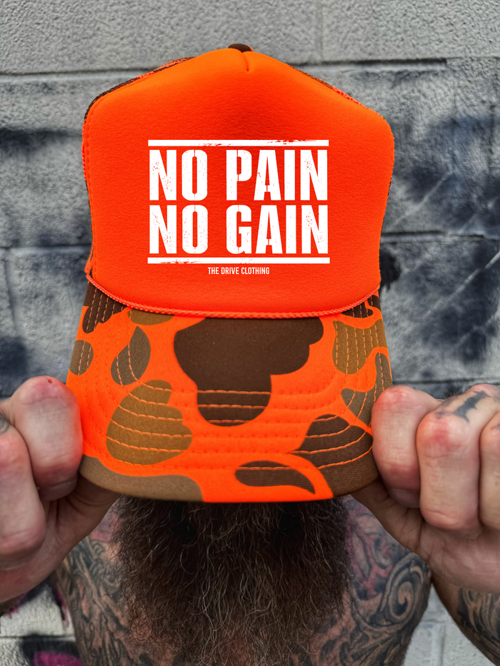 NO PAIN FOAM CURVED BILL ORANGE CAMO HAT