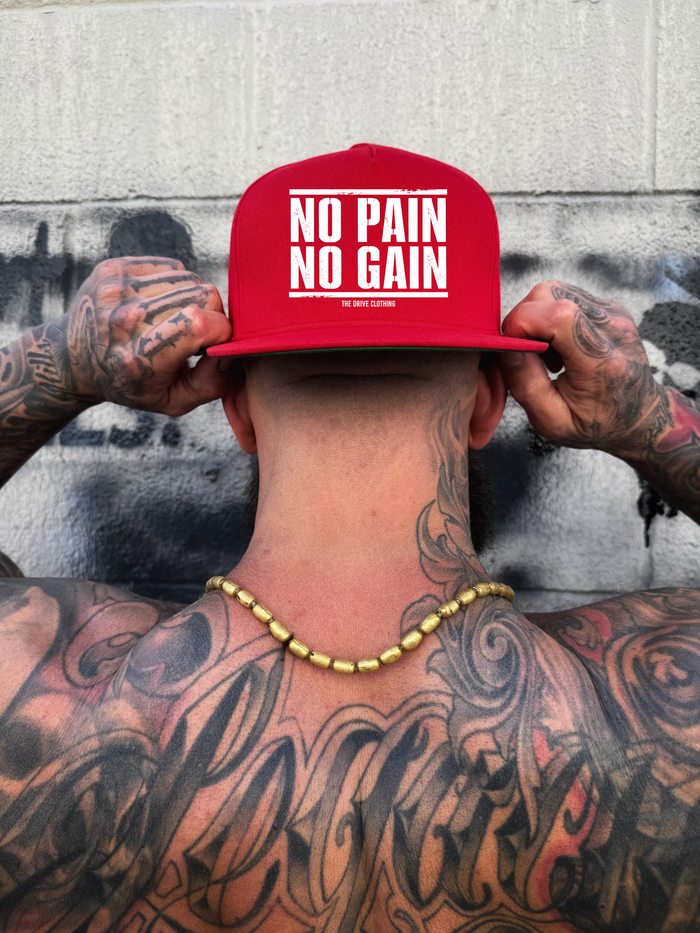 NO PAIN RED FLAT BILL HAT