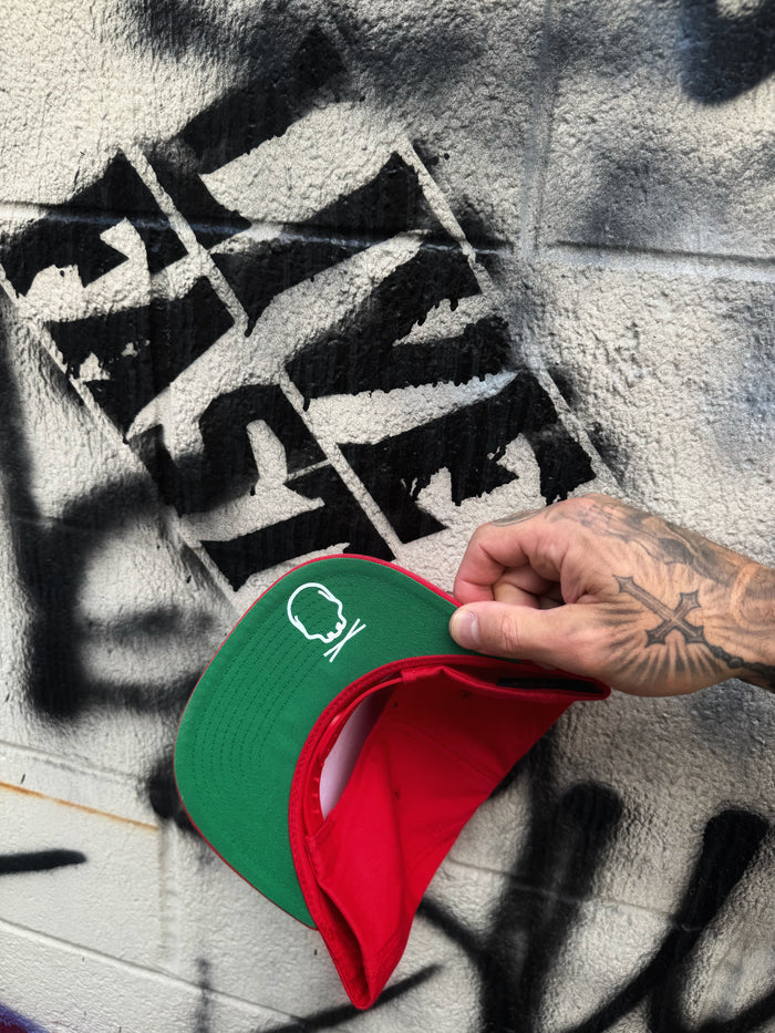 NO PAIN RED FLAT BILL HAT