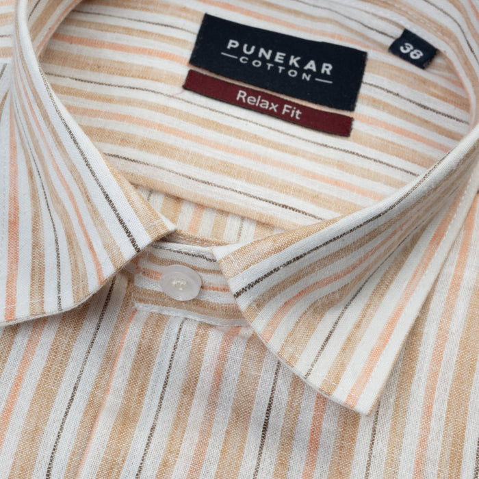 Peach & Beige Striped Blend Cotton Shirt for Men - Punekar Cotton