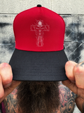 PRAYING CROSS RED BLACK CURVED TRUCKER HAT