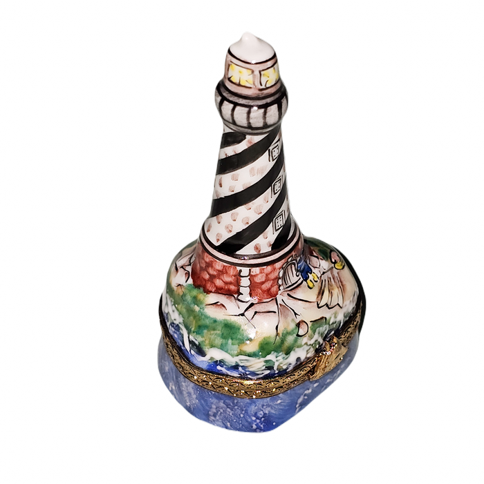 Spiral Lighthouse Coastal Treasure Porcelain Limoges travel beach French Trinket Box