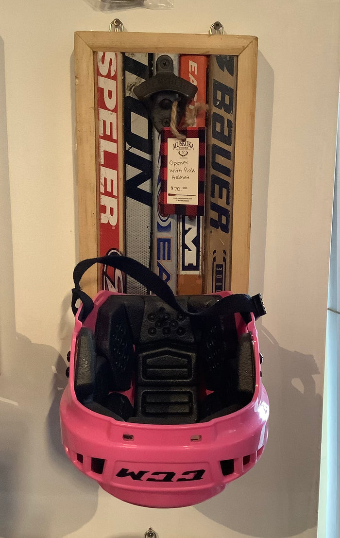 The Hockey Stick Guy Bottle Opener with Pink Helmet