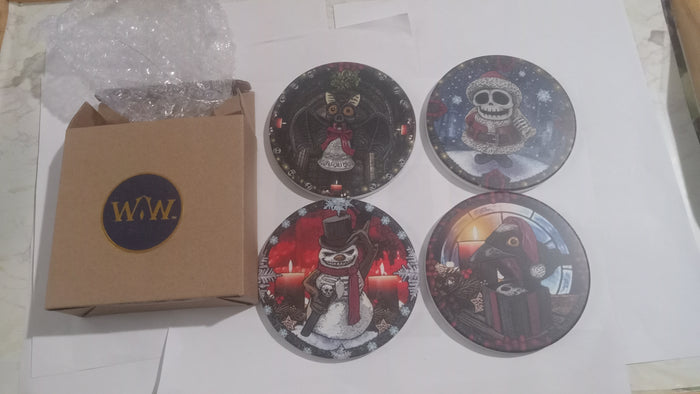 There Was A Fright Before Christmas 4 Piece Hot Toddy Egg Nog Drink Coaster Set