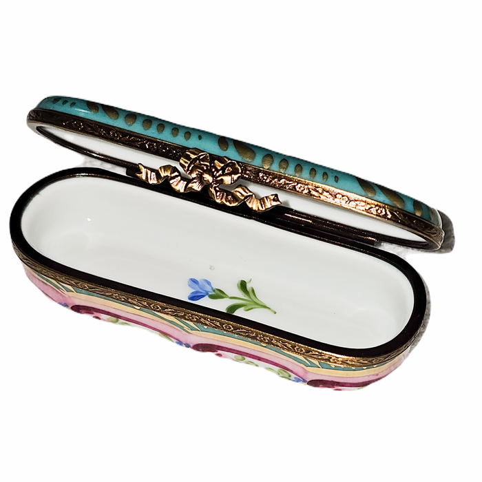 Turquoise Floral Oblong Limoges Box Porcelain Limoges traditional French Trinket Box
