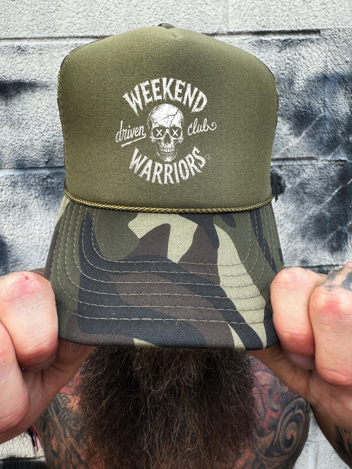 WEEKEND WARRIORS FOAM CURVED BILL GREEN CAMO HAT