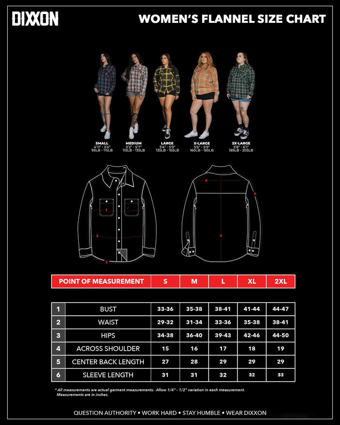 Women's Benchmark Flannel Size Chart - Dixxon Flannel Co.